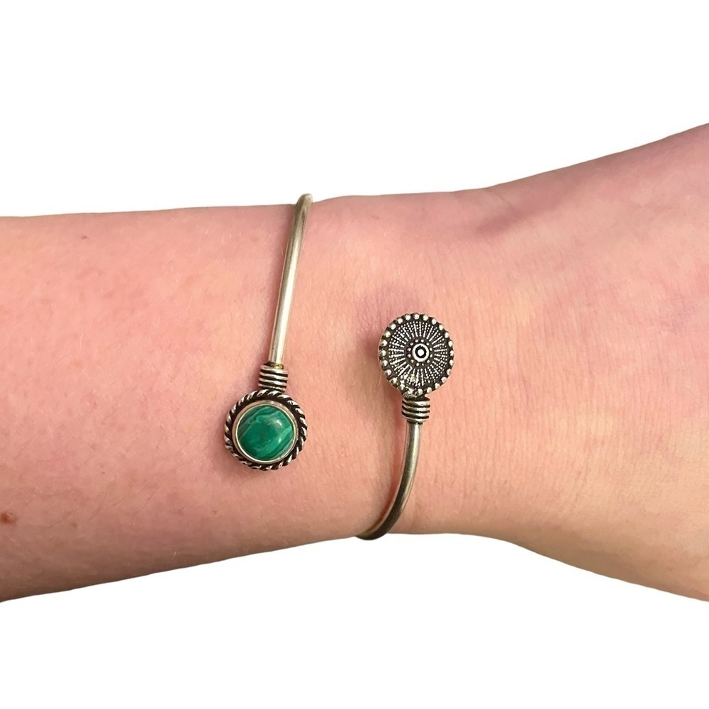 Handmade Malachite Silver Bangle Bracelet